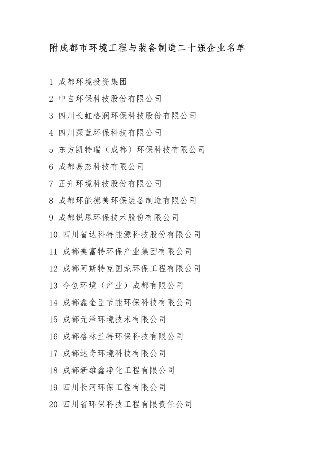 成都環(huán)保企業(yè)30強榜單出爐